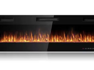 Gymax 60 in. Fireplace Electric Recessed Wall Mounted Heater with Remote Control Black