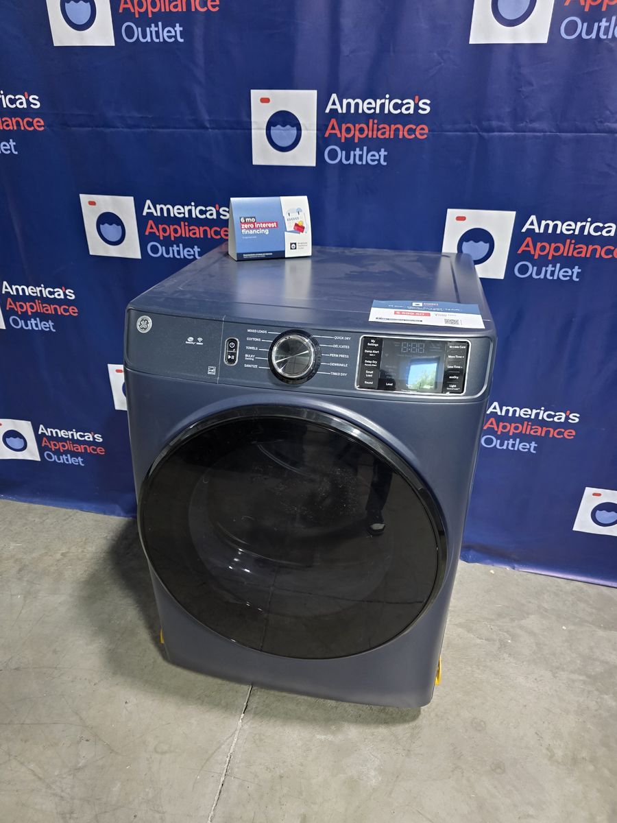 GE Smart Front-Load Electric Dryer with Sanitize Cycle (Sapphire Blue), 28-Inch Wide, 7.8 Cu. Ft.