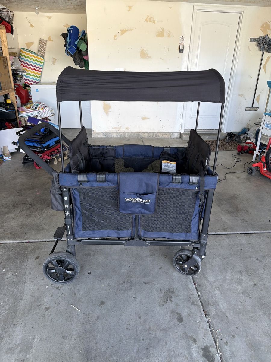 WonderFold W2 Wagon Stroller Blue with Black Canopy