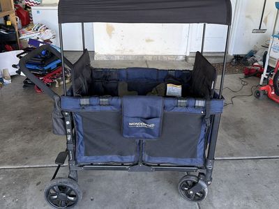 WonderFold W2 Wagon Stroller Blue with Black Canopy
