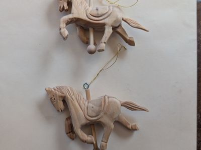 Hand carved wooden horse ornaments