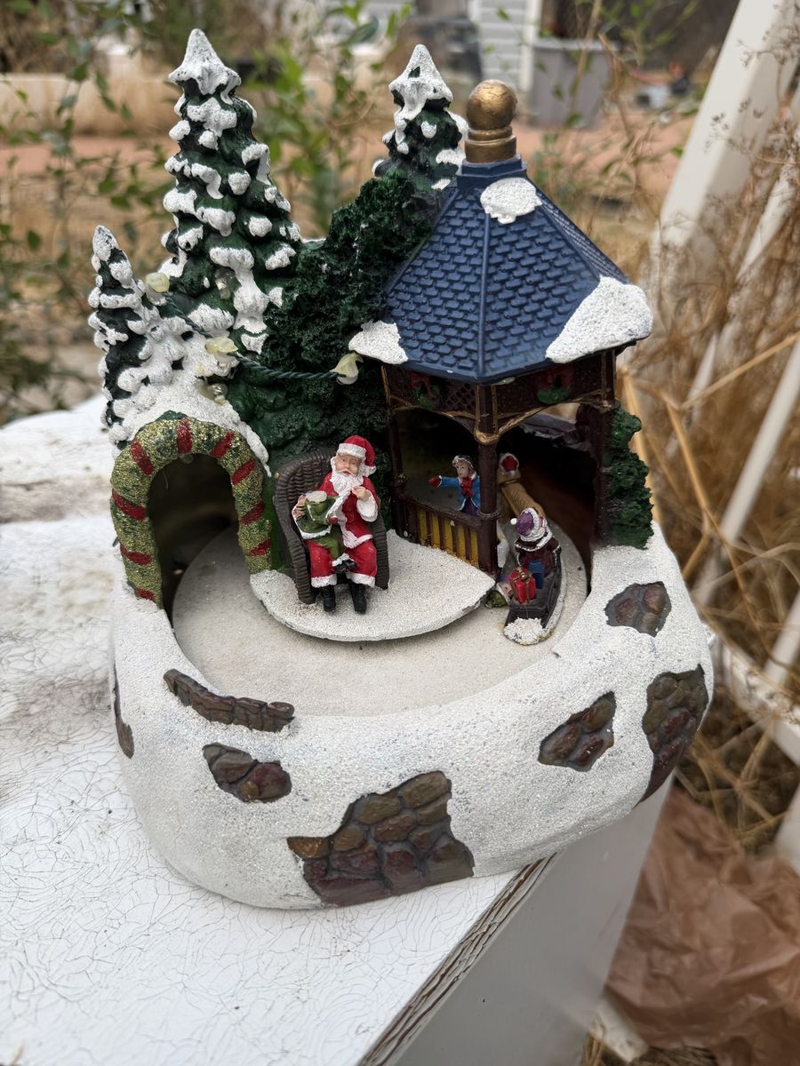 Vintage Christmas Village Scene Musical Snow-Covered Gazebo Decor