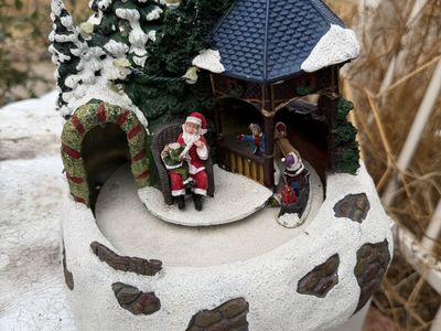 Vintage Christmas Village Scene Musical Snow-Covered Gazebo Decor