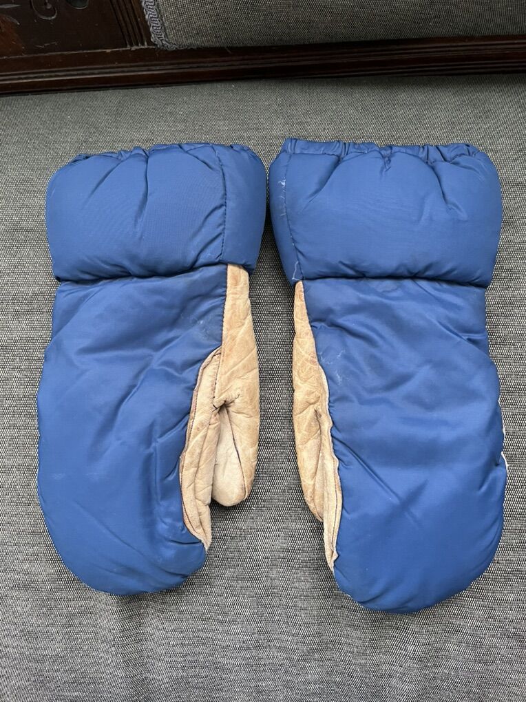 Vintage Down Filled Gloves / Mittens -With Leather - Adult Size