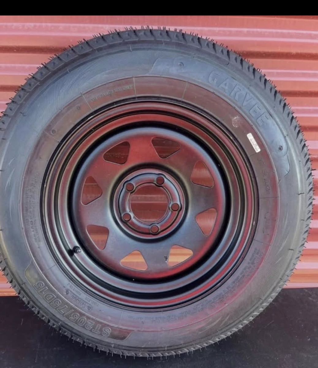 New Garvee ST 205/75 D 14 Trailer Tire Mounted on New Flat Black Wheel 5 on 4.5 Pattern
