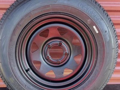 New Garvee ST 205/75 D 14 Trailer Tire Mounted on New Flat Black Wheel 5 on 4.5 Pattern