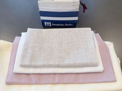 Rasmar 14 Count Aida Cross Stitch Fabric Lot (5 pieces, 12"x12" each) with Floss Organizer