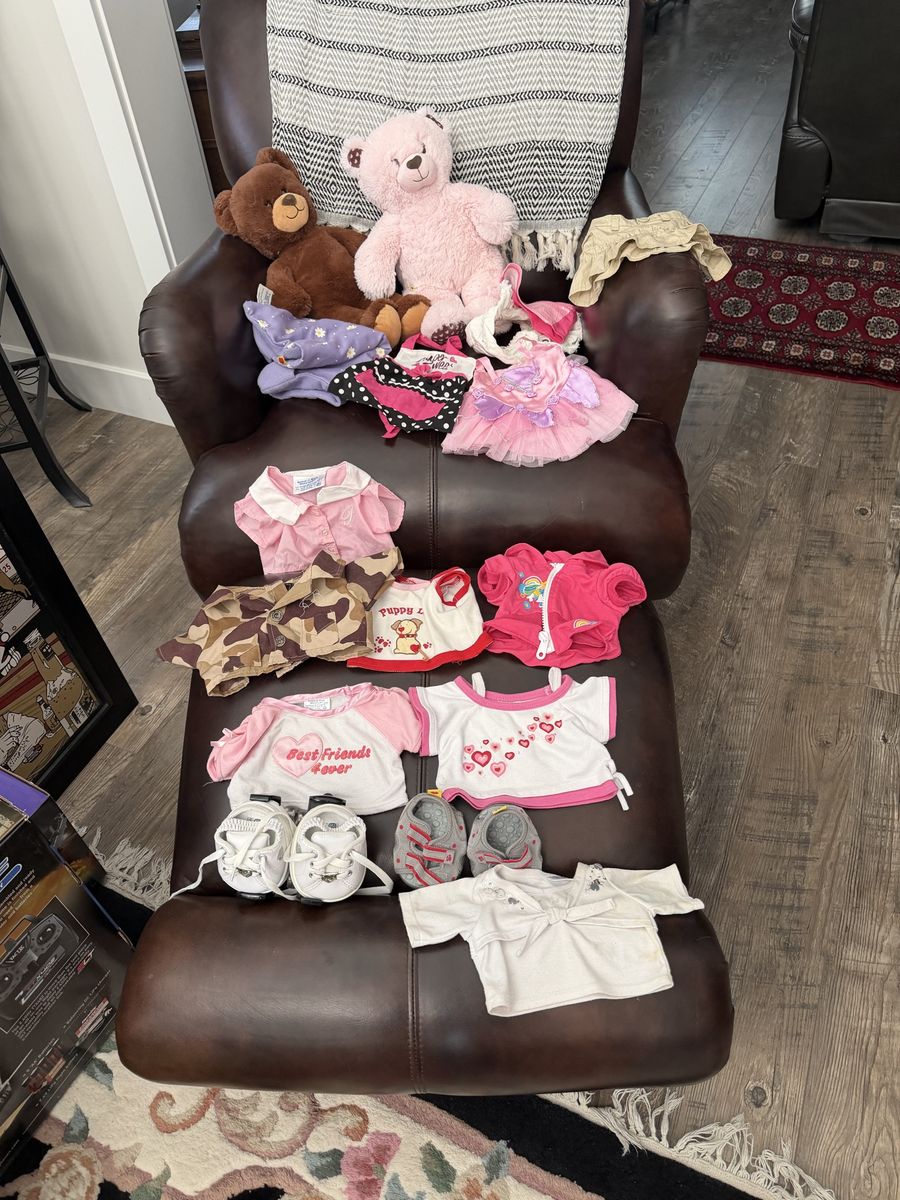 Build-A-Bear Plush Bears Lot with Clothes, Shoes, and Accessories