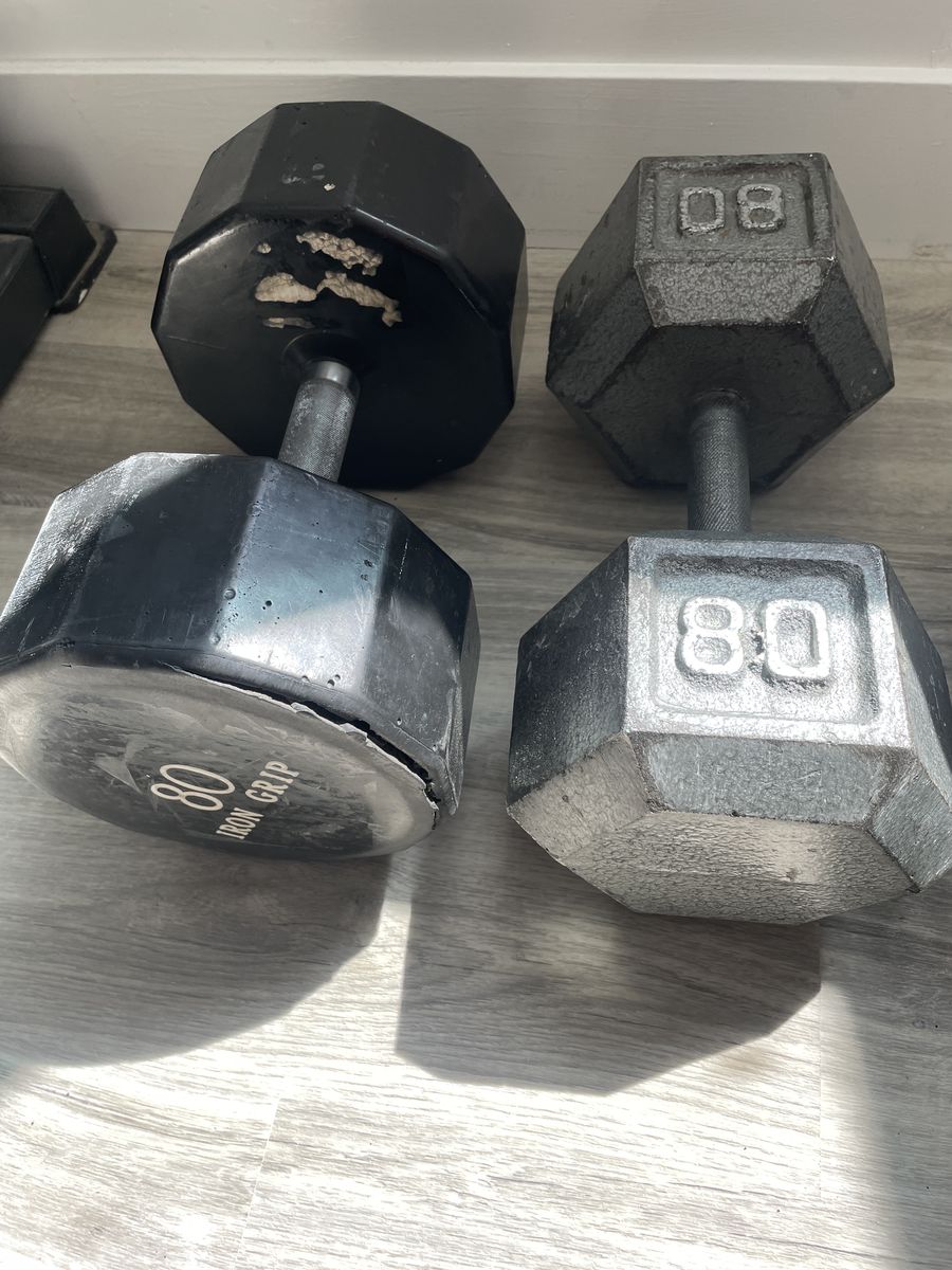 80 lb dumbbells mismatched set