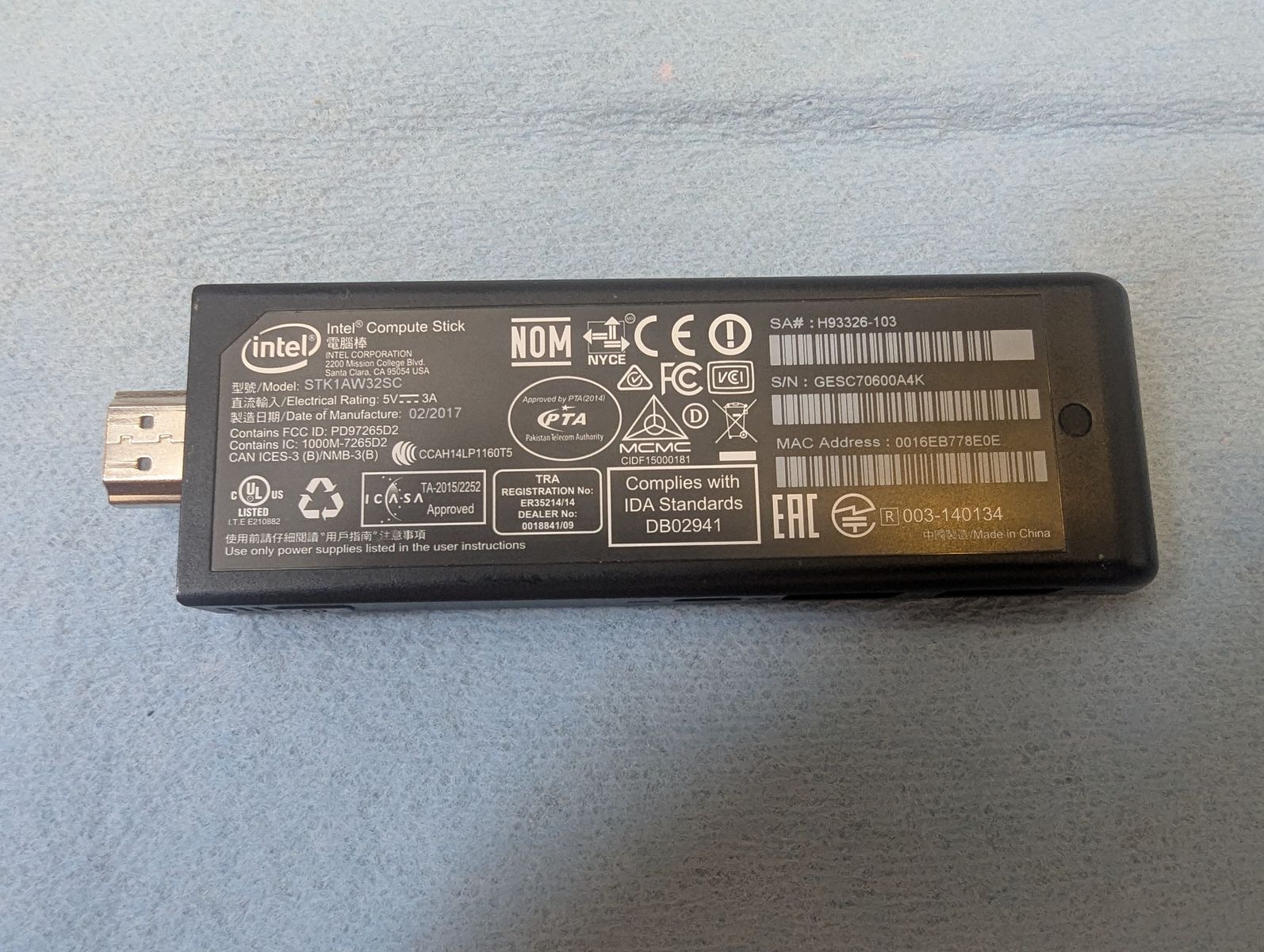 Intel Compute Stick STK1AW32SC Atom x5 1.44GHz 2GB 32GB eMMC Ubuntu 18.04.6