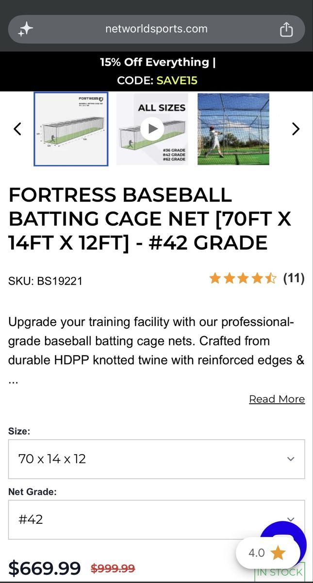 Brand new batting cage net 70’