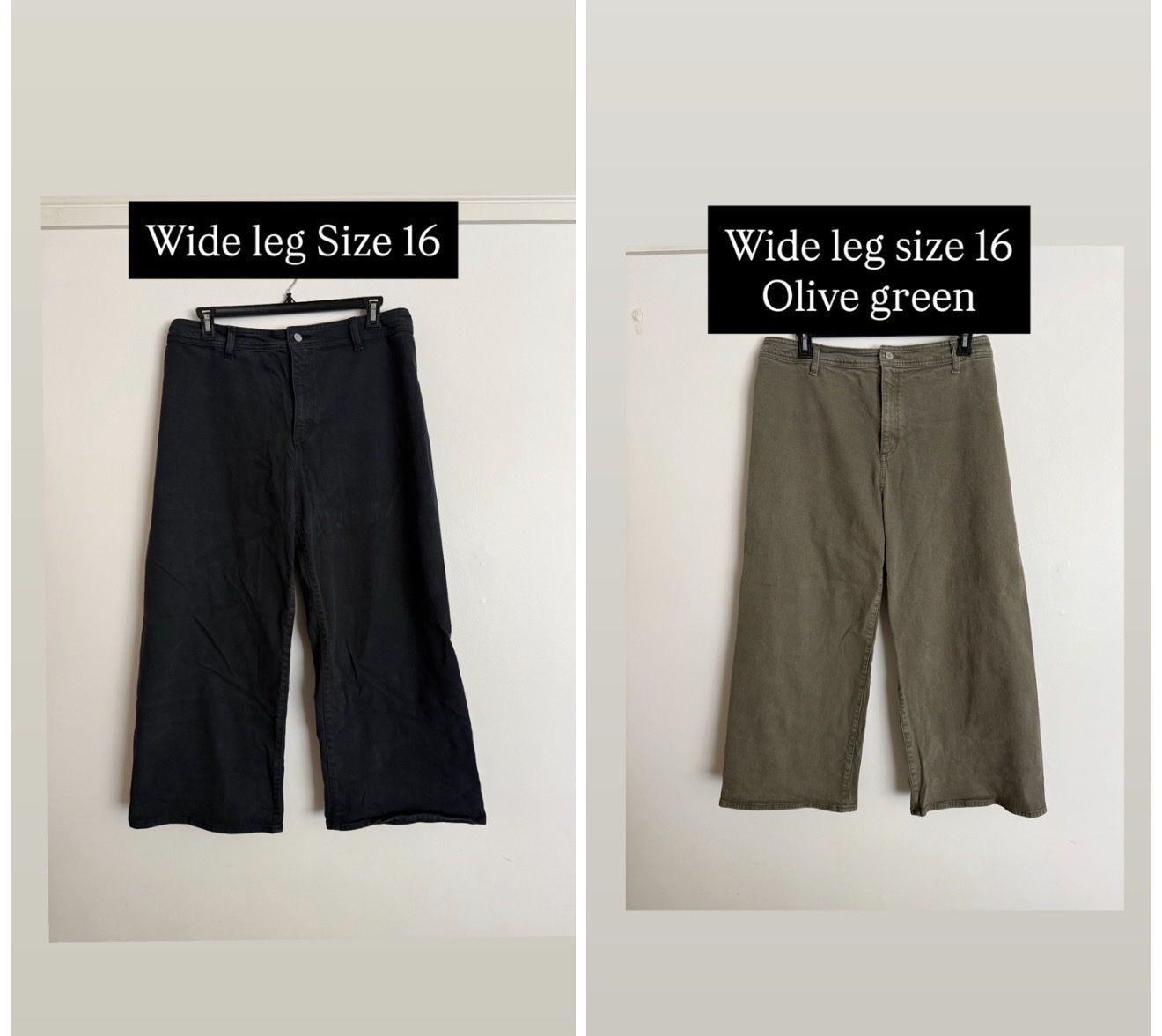 Wide Leg Pants - Size 16 - Black & Olive Green Set