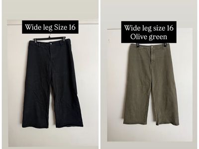 Wide Leg Pants - Size 16 - Black & Olive Green Set