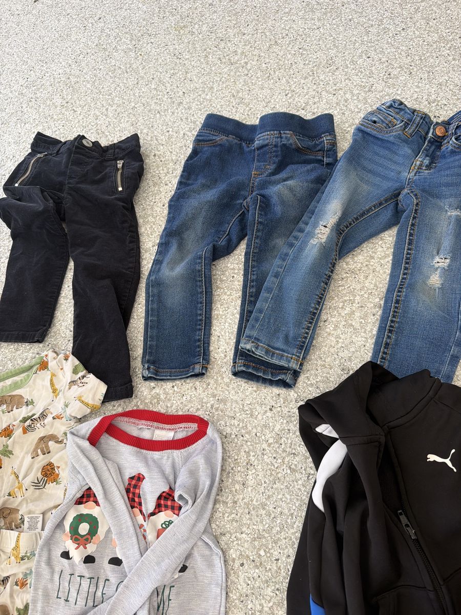 2T Toddler Boys Clothing- Jacket, Jeans, Sweat suits, pajamas, long sleeve shirts and 1 t-shirt. Plus size 6-7 shoes