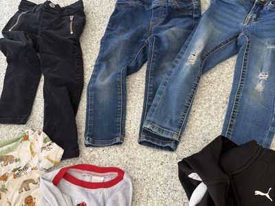 2T Toddler Boys Clothing- Jacket, Jeans, Sweat suits, pajamas, long sleeve shirts and 1 t-shirt. Plus size 6-7 shoes