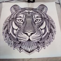 Hand Drawn Graphic Ornate Tiger Print on Canvas, Unframed