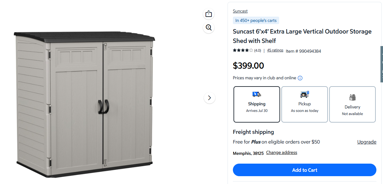 Suncast 6'x4' Extra Large Vertical Outdoor Storage Shed with Shelf