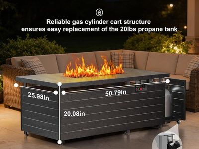 Outdoor Gas Fire Pit Table, Propane Tank Storage, 50.79in L x 25.98in W x 20.08in H