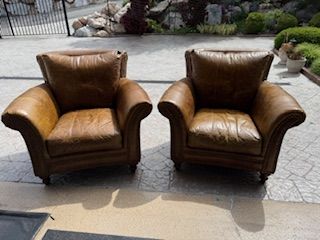 Leather Overstuffed Chairs-Two Matching