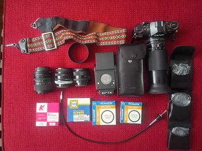 Canon A1 SLR outfit with lenses and flash