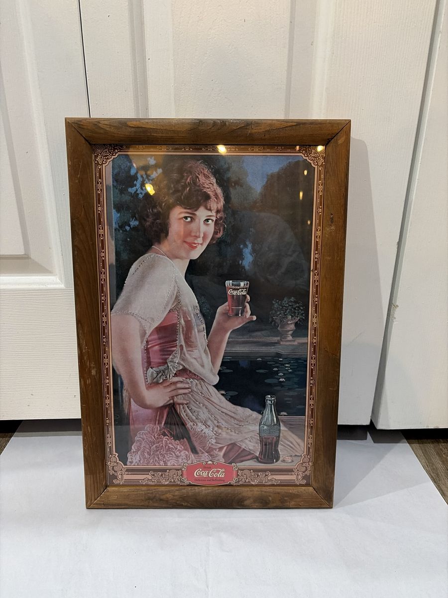 Vintage Framed Coca-Cola Advertising Print with Wooden Frame
