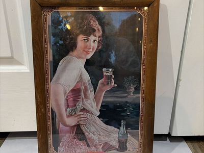 Vintage Framed Coca-Cola Advertising Print with Wooden Frame