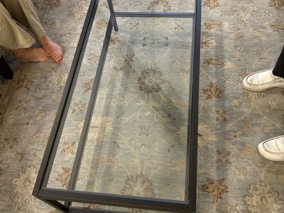 Modern Glass Top Console Table - Black Metal Frame, Sleek Design