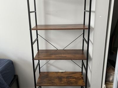 Industrial Style 5-Tier Bookshelf - 62.2" Tall, Brown Wood Finish & Black Metal Frame