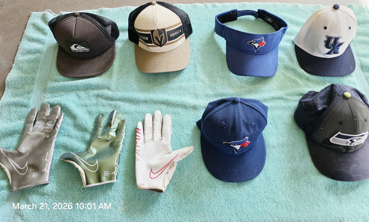 Baseball/Golf Hats and Nike Gloves