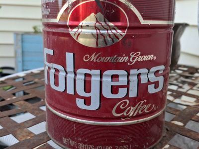 Vintage Folgers Coffee Can - Automatic Drip, Mountain Grown, 39 Oz. Red Tin