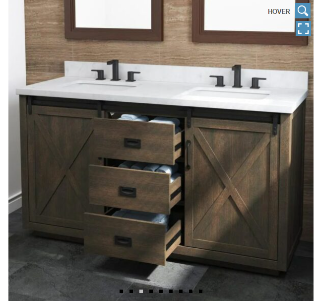60in Java Double Sink Barn Door Bathroom Vanity