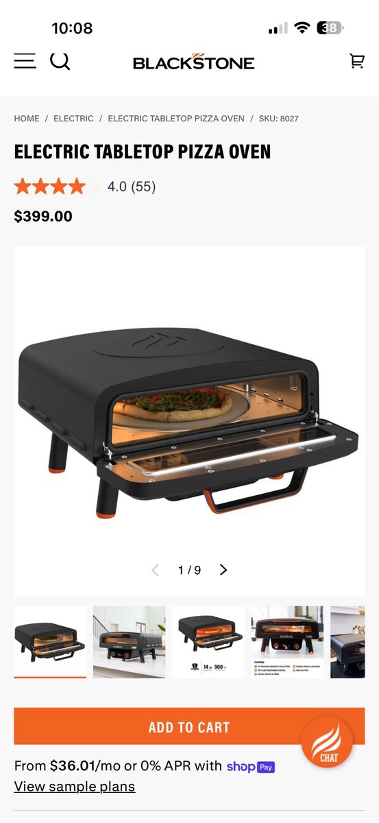 Blackstone Electric Tabletop Pizza Oven - E-Series Outdoor Cooking Appliance