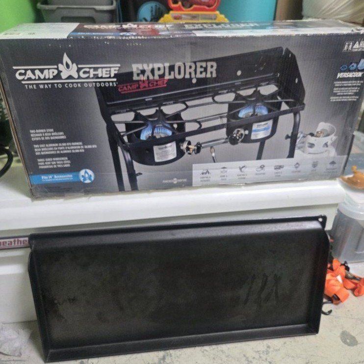 camp chef dual burner stove with flat grill plate