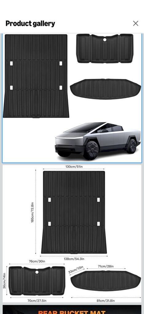 Taptes 3 Piece Tesla Cyber Truck Mat Set - New