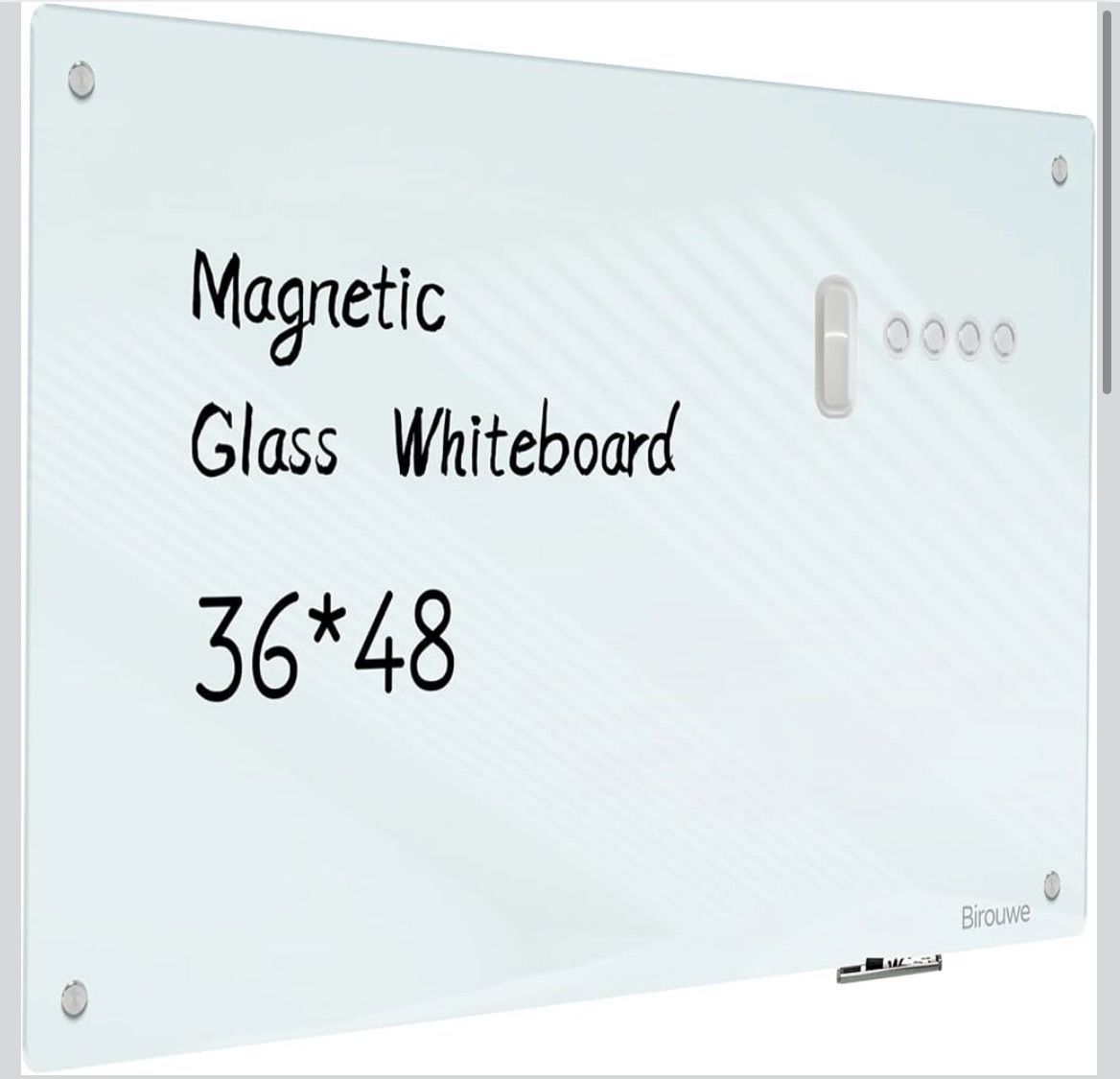 Magnetic Glass Whiteboard - Glass Dry Erase Board 48"x36" Large Frameless Board for Walls Office School and Home