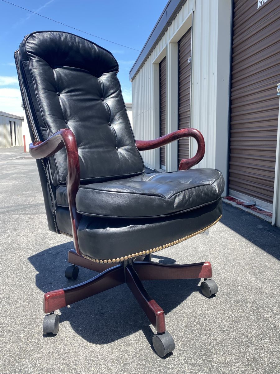 Executive Chair in the style of John err St. Timothy Mahogany Tufted Leather Office Furniture