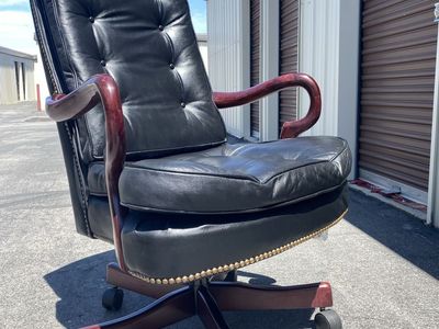 Executive Chair in the style of John err St. Timothy Mahogany Tufted Leather Office Furniture