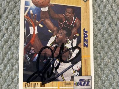 Karl Malone Autograph Utah Jazz Hand Singed Card