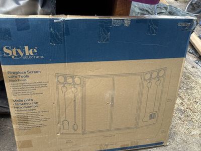 Style Selections 3-Panel Fireplace Screen w/ Tools, Black Finish, Magnetic Door