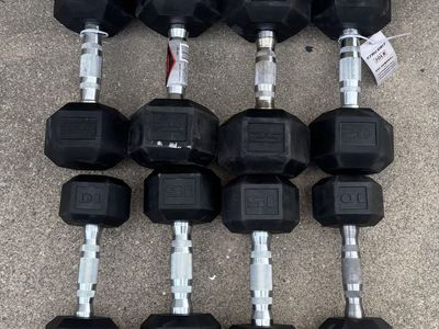 Tru Grit Rubber Hex Dumbbells: 10, 15, 20, 25 lb Pairs - Full Home Gym Weight Set