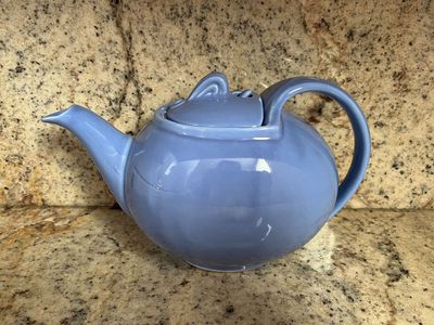 Adorable Vintage Hall Hooked Lid Periwinkle Blue Art Deco Teapot - 1940's