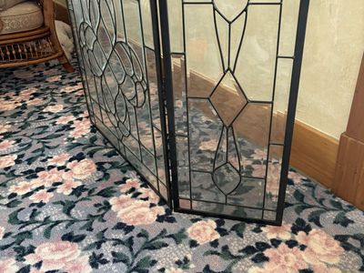 3-Panel Beveled Glass Fireplace Screen with Black Metal Frame