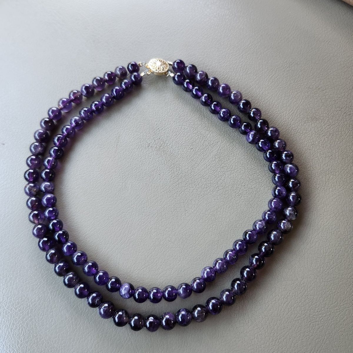 Stunning Vintage Amethyst Double Strand Necklace with 14k Gold Filled Clasp