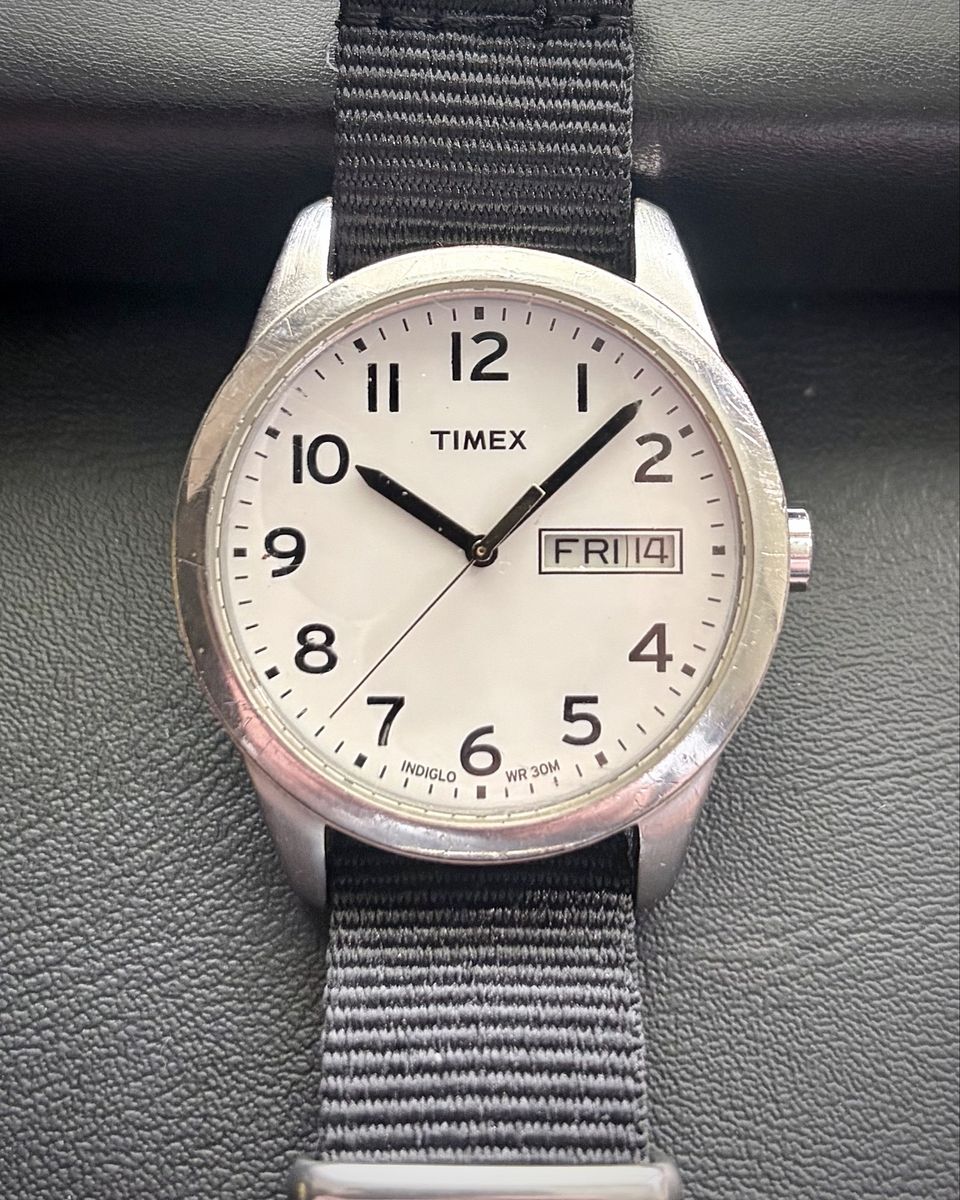 Timex Easy Reader Day-Date Quartz 36mm New Nylon Strap Running See Description