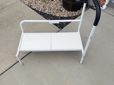 White Adjustable Bedside Step Stool with Support Handle for Seniors or Mobility Aid