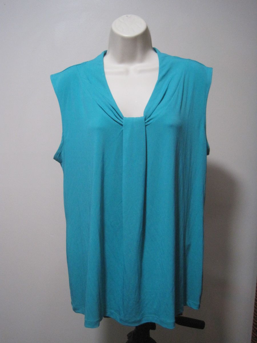 Dana Buchman Women's Turquoise Sleeveless Pullover Blouse XL Regular Solid Top