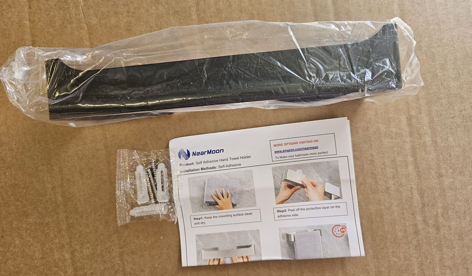 Self-adhesive black metal towel holder