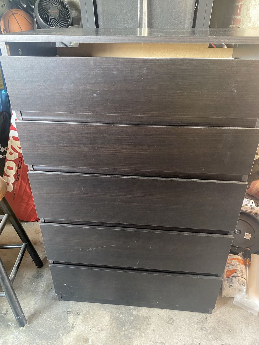 IKEA Malm 5-Drawer Dresser/Chest in Dark Brown Wood Finish - Used, Good Condition