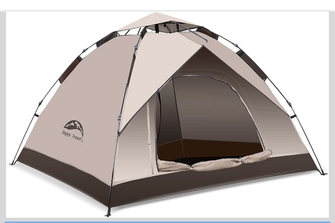 Happy Travel 4 Person Camping Tent, Instant Easy Pop Up Tents for Camping