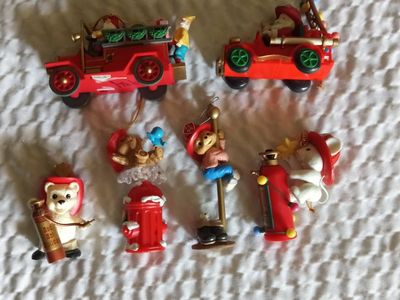 Vintage Hallmark Santa & Fireman Christmas Ornaments - Set of 6 Holiday Decorations